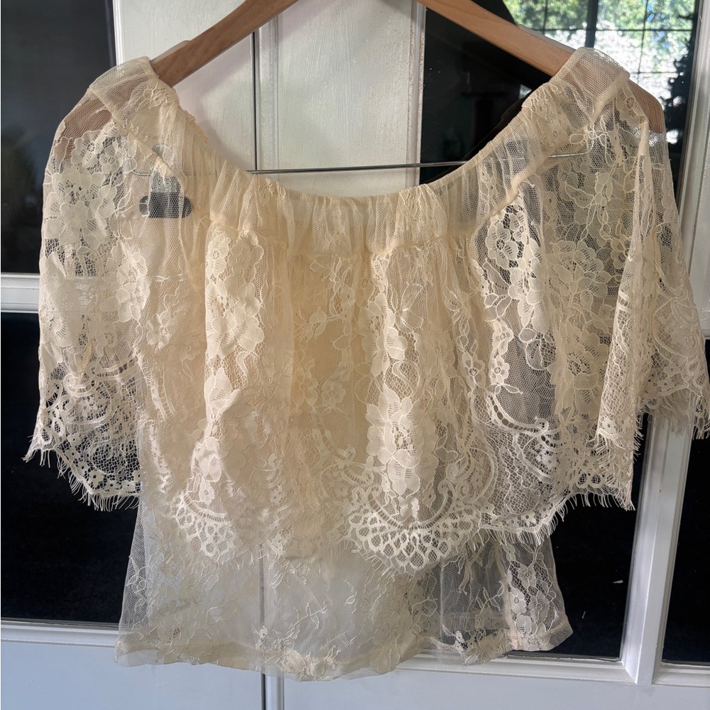Elegant Cream Lace Off-Shoulder Top